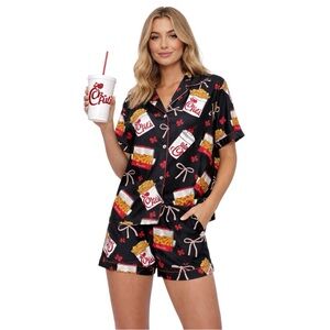 Chick-fil-A Pajama Set SheShow Satin Button Down 2 Piece Rare Print Lounge Set 🍟